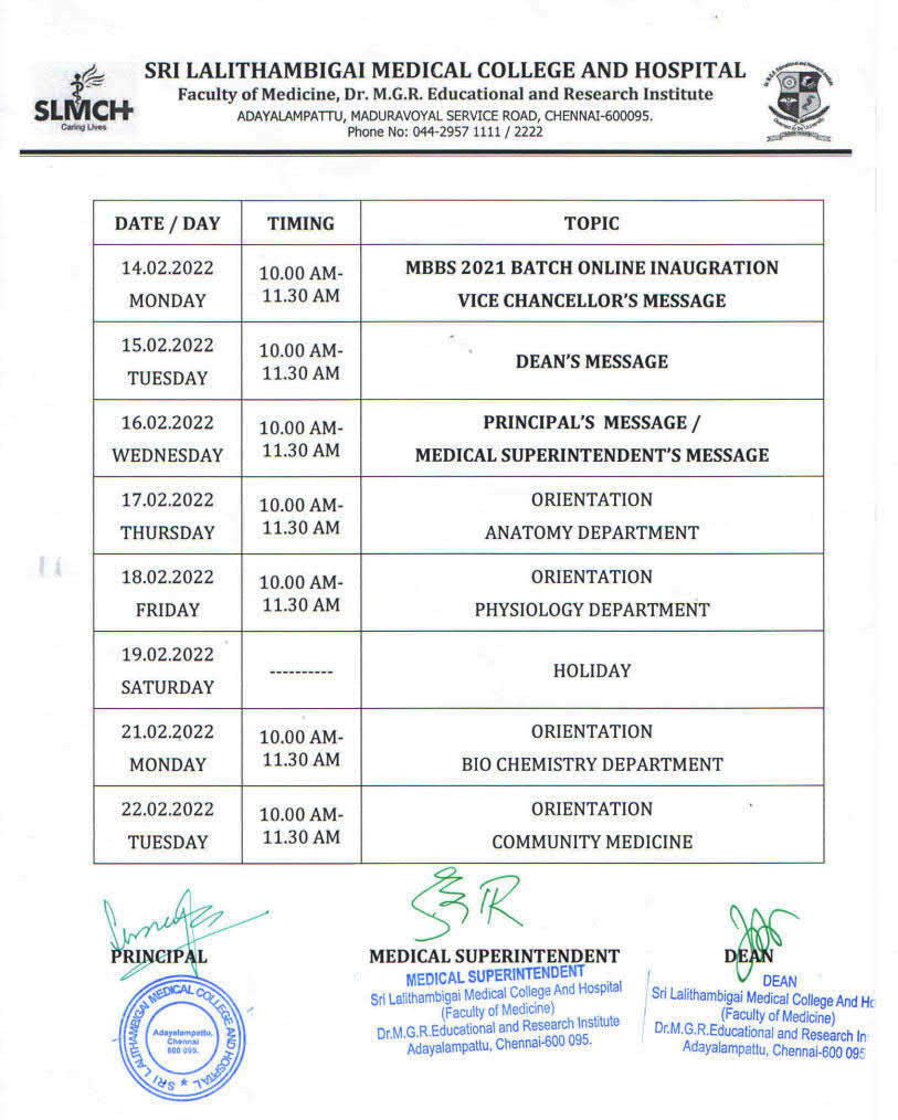MBBS 2021-22 Batch Orientation Program