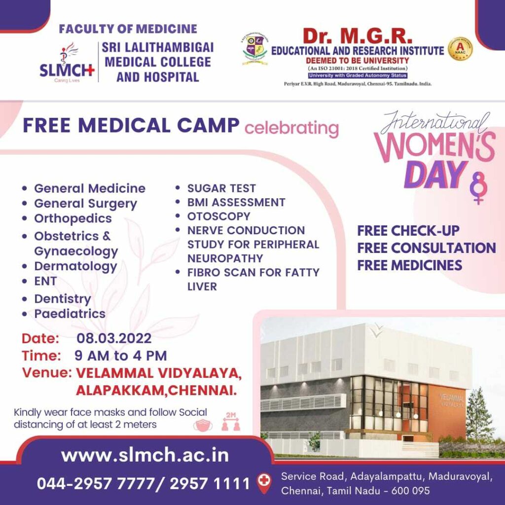 Free Medical Camp on 08.03.2022 at Velammal Vidyalaya