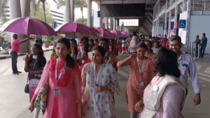 Pink Umbrella Walk at Chennai Airport