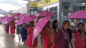 Pink Umbrella Walk at Chennai Airport