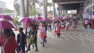 Pink Umbrella Walk at Chennai Airport